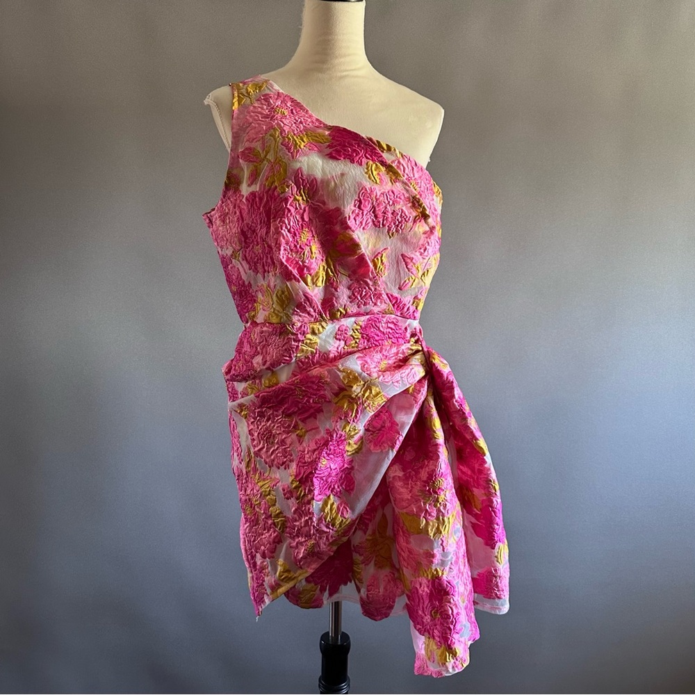 Nwt Reverse One Shoulder Wrap Garden Tea Party Mini Dress - Picture 3 of 11